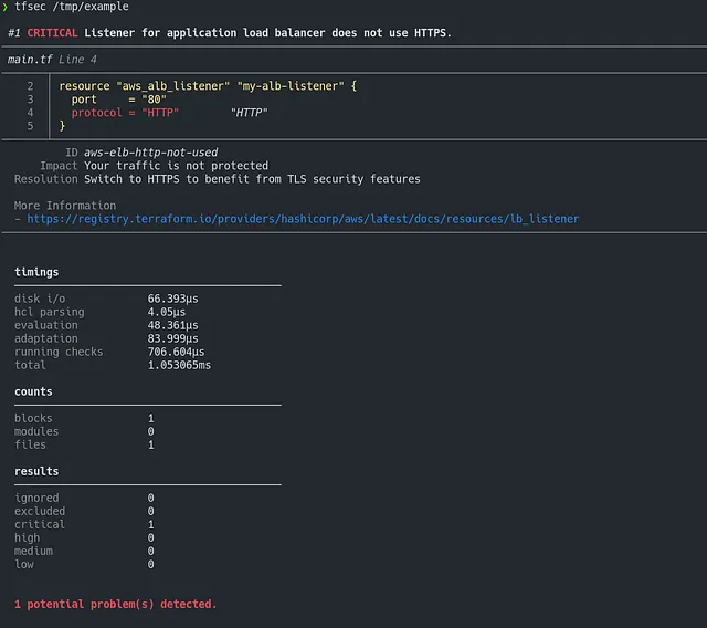 Example of tsec output in a terminal